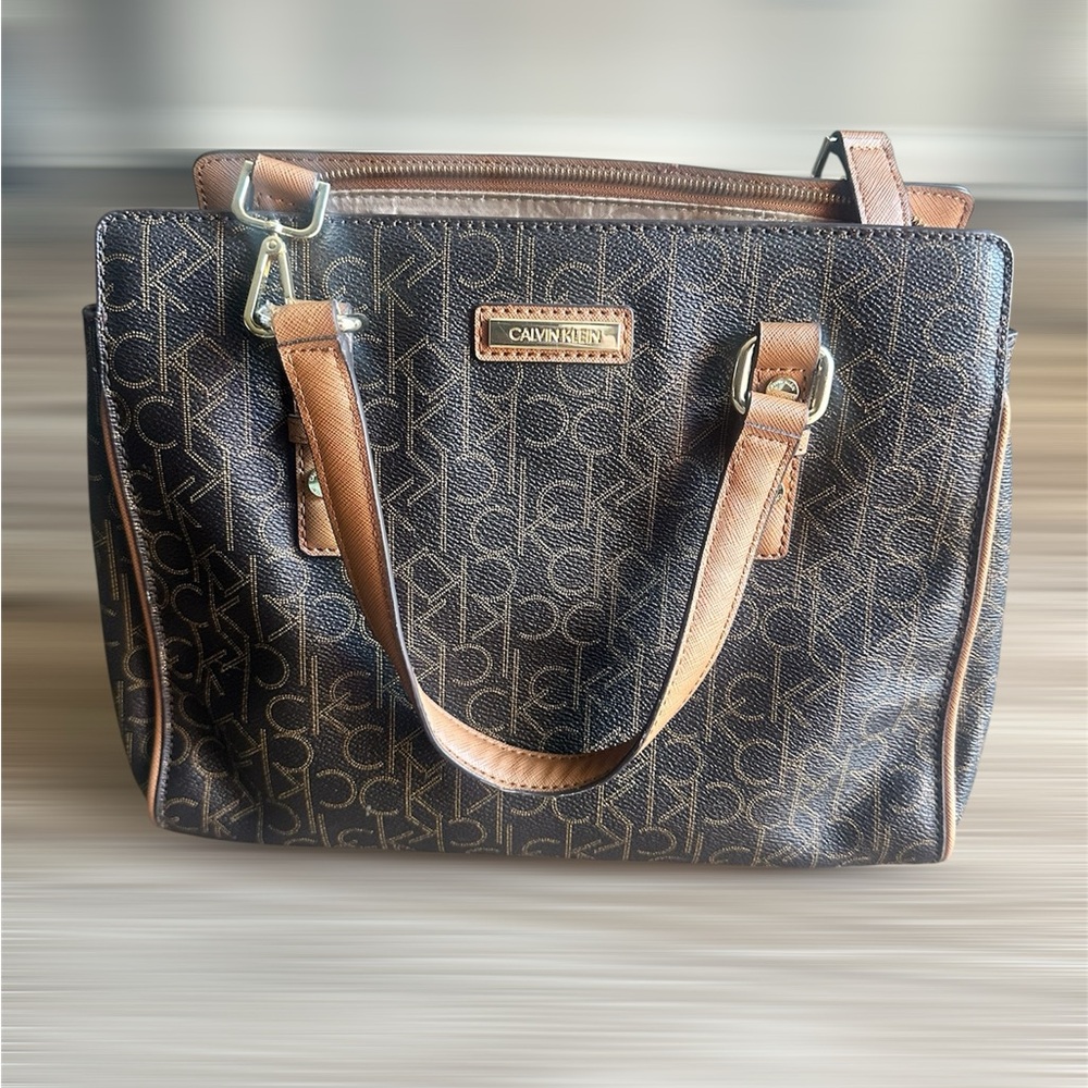 Calvin Klein Black and Tan Monogram Tote